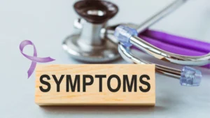 Person checking for early cancer symptoms and warning signs.