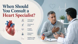 Heart specialist consulting patient about heart health.